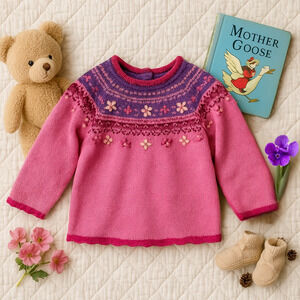 Vintage 1990s Carter’s Toddler Girls Fair Isle Sweater – Pink & Purple - Size 2T